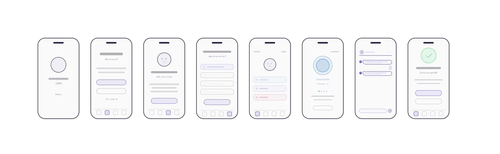 Lo-Fi Wireframes — 8 Screens